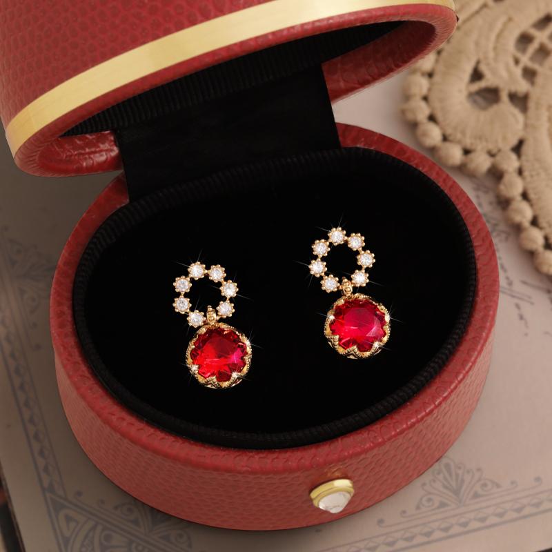 丹麦【设计师】Tatirocks满钻圆环红宝石耳钉高级感轻奢爆闪耳环