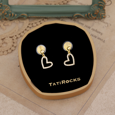 丹麦【设计师】Tatirocks满钻爱心水晶耳夹高级感无耳洞轻奢耳环