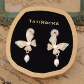 丹麦 Tatirocks五彩蝴蝶珍珠耳夹无耳洞高级感轻奢耳环 设计师