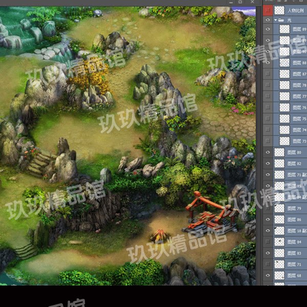 ps源文件 仙侠类游戏场景分层 虾米西游地图