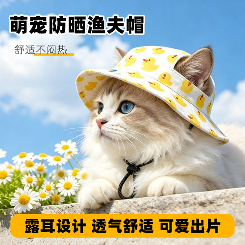 可爱猫咪露耳防晒渔夫帽