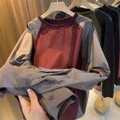 上衣 插肩袖 欧货2024秋新款 设计感撞色拼色宽松圆领百搭衬衣女长袖