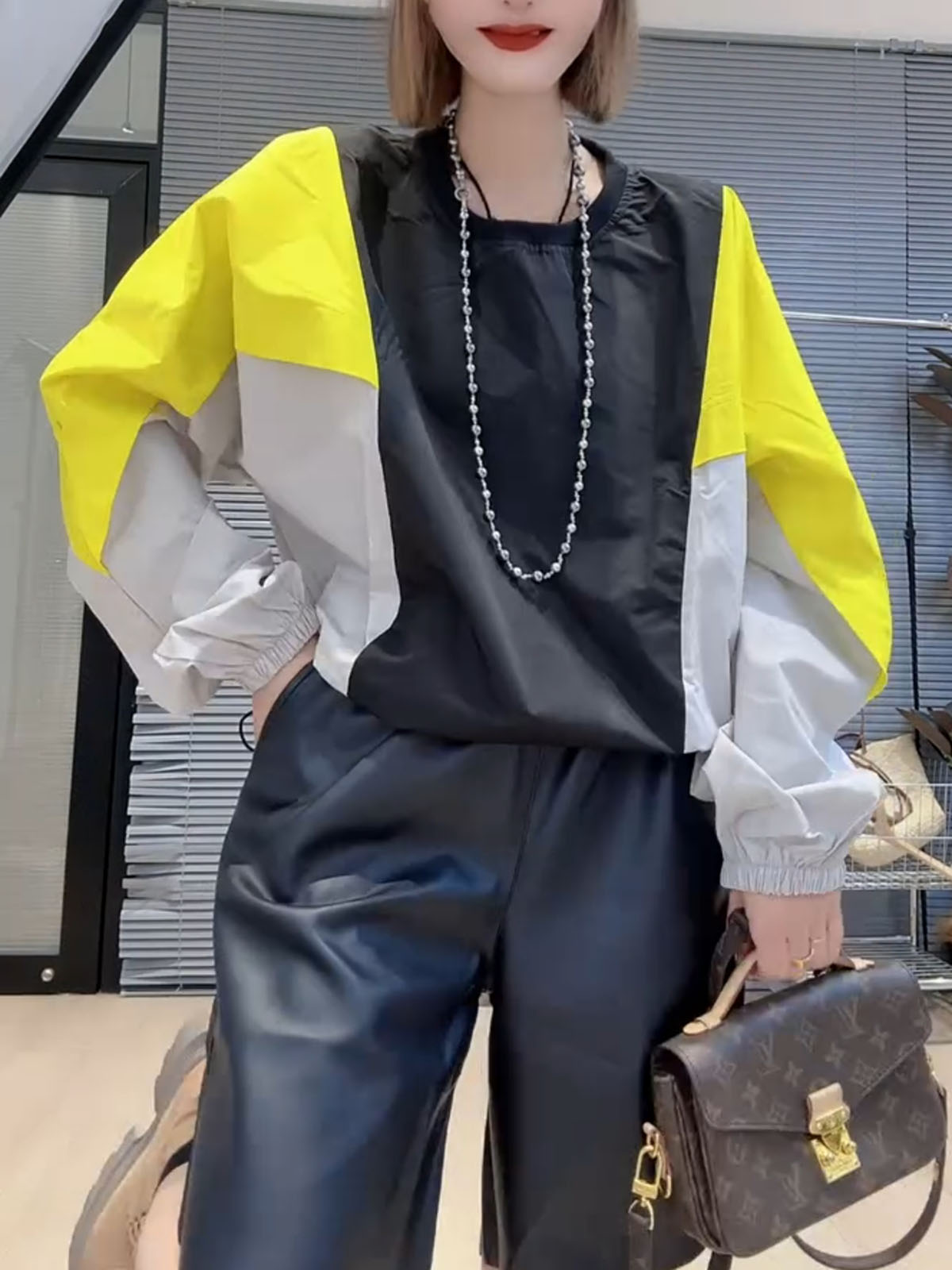 欧货下摆抽绳休闲长袖上衣设计感