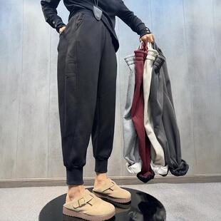 女长裤 百搭显瘦束脚弯刀卫裤 子 松紧腰加绒休闲裤 欧货2023秋冬新款