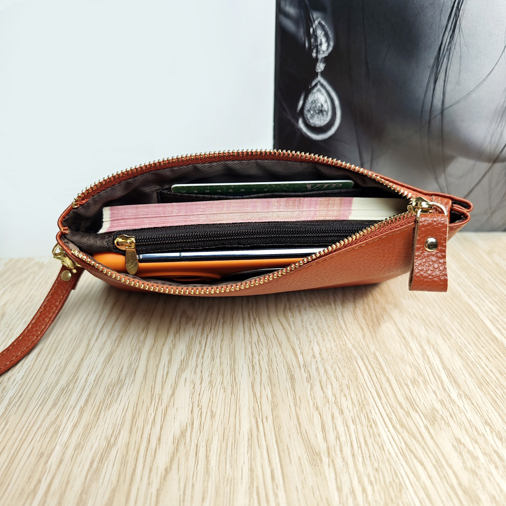 2026新款真头层牛皮手机包女时尚拉链手抓包手拿包手腕包钱钥匙包