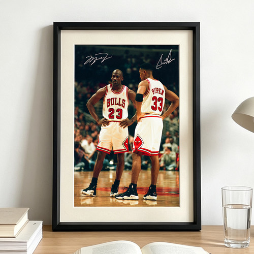 MJ皮蓬相框挂画摆台NBA球星海报照片墙壁画铝合金装饰画球迷周边