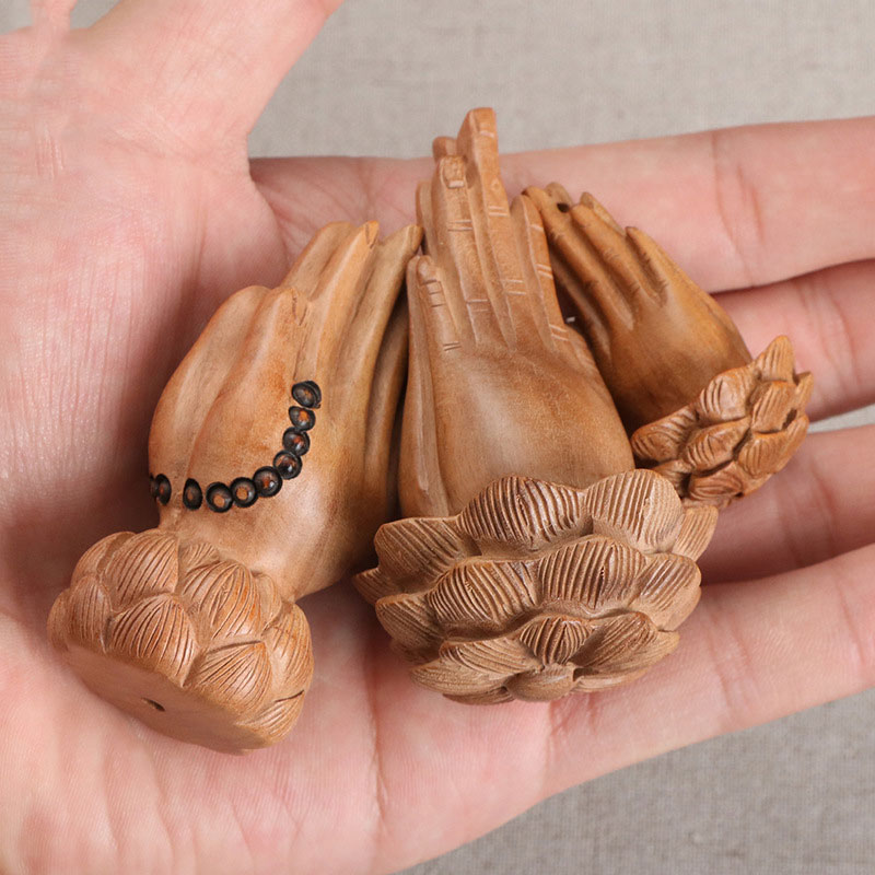 正宗肥城桃木雕刻莲花佛手制作挂件桃木精雕摆件桃木工艺品