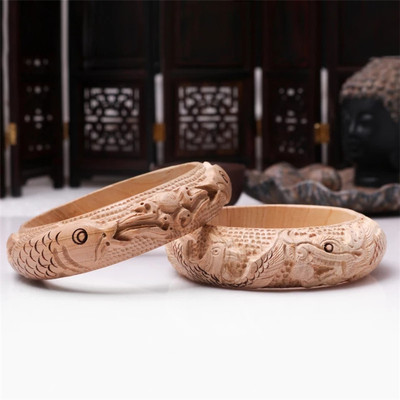 桃木手镯女款手环雕刻木质