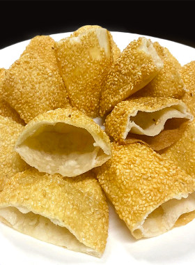 口袋饼布袋夹饼夹馍薄脆空心芝麻烧饼速冻半成品油炸点心小吃食材