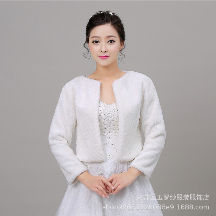 新娘高档毛绒披肩结婚礼服保暖仿兔毛披肩秋冬欧美白色毛长袖外贸