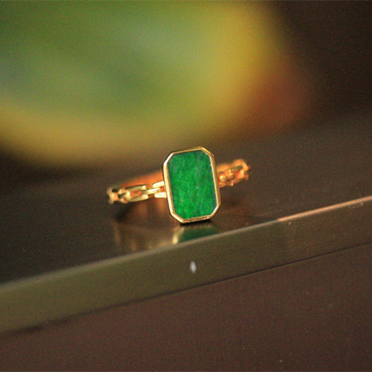 纯银镀金镶嵌百搭款天然A货戒指