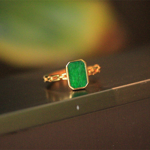 纯银镀金镶嵌百搭款天然A货戒指