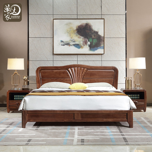 万家达全实木金丝木床主卧现代中式 卧室简约轻奢2m米双人大床2802