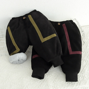 洋气新生儿开档裤 儿童裤 3岁婴儿加绒长裤 男宝宝加厚夹棉裤 子冬季