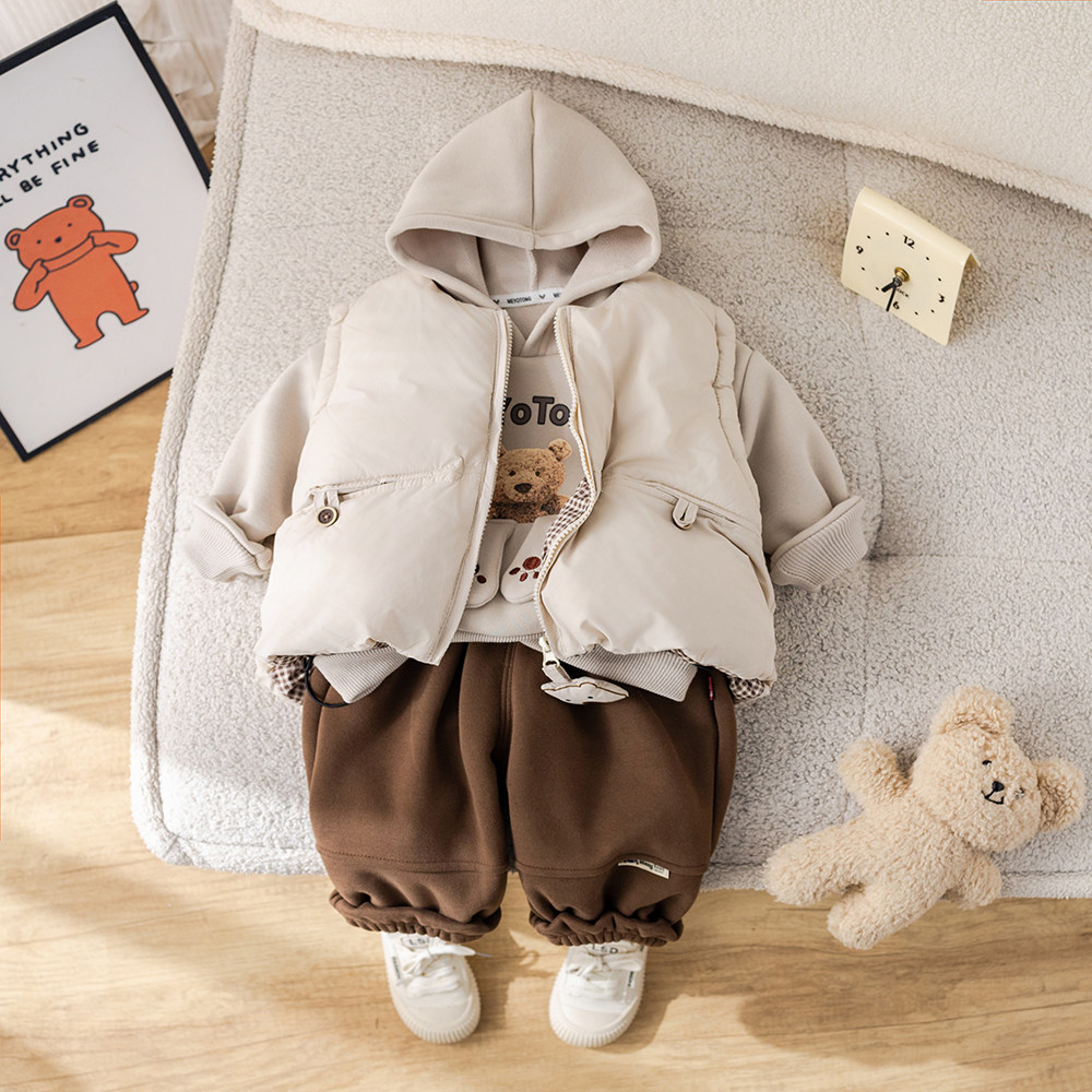 儿童冬装1-3周岁2小孩加绒卫衣三件套婴儿加厚外穿棉衣马甲套装潮