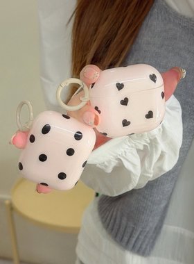 ins米白底黑色小爱心波点适用airpodspro2保护套苹果耳机套airpods3保护壳第三代airpod硅胶ipod软壳Pro2二代