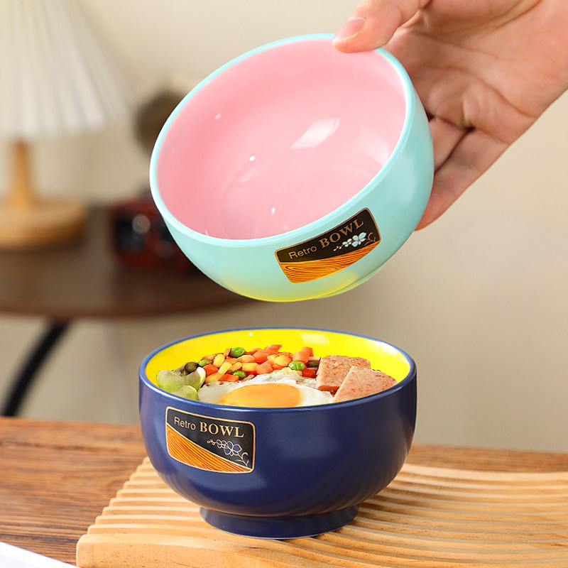 日式高颜值撞色陶瓷碗家用2025新款米饭碗加厚防烫个人专用吃饭碗