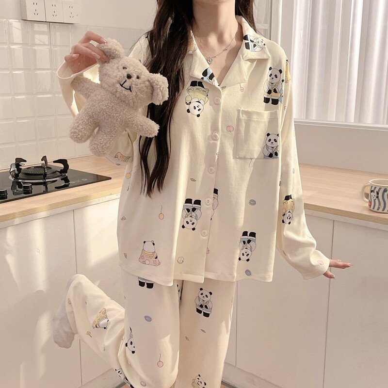 가슴 패드가 달린 가을 겨울 산후 수유복 통기성과 땀 흡수성이 뛰어난 산모복 봄 여름 긴팔 얇고 헐렁한 산모 잠옷