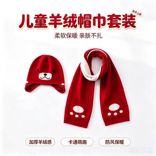 冬季儿童羊绒保暖帽围巾两件套装
