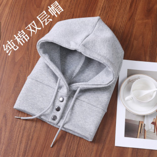 纯棉一体帽子围脖秋冬男女假领子围巾防风护脖子保暖配棉衣卫衣帽
