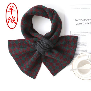 秋冬羊绒穿孔格子围巾男女休闲针织时髦复古保暖假领短款护颈围脖