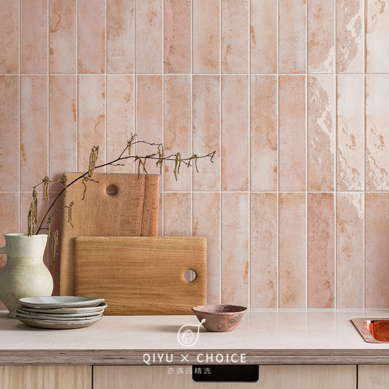 复古手工砖厨房卫生间瓷砖浴室墙砖阳台民宿釉面长条砖法式暖色