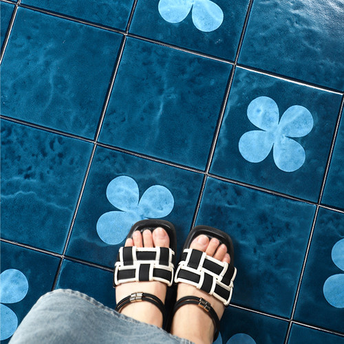 复古湖蓝色花砖浴室厨房瓷砖