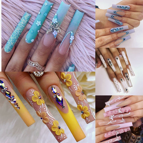 长款尖甲穿戴甲片闪粉美甲贴片假指甲贴成品性感夸张欧美风穿戴款