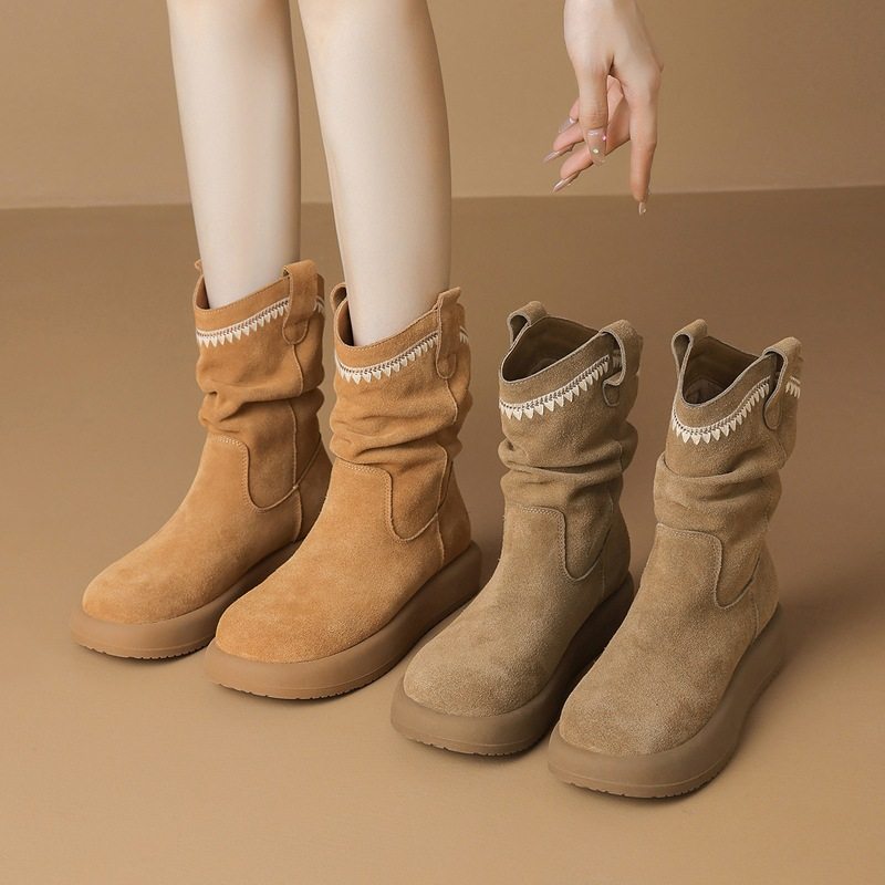 大地色西部牛仔堆堆靴2025秋冬新款川西旅游短靴EH239A,女鞋,棉鞋,淘宝优惠券,粉丝福利购,淘宝优惠卷
