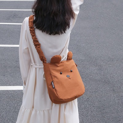 三色补丁挎包纯色可爱大容量