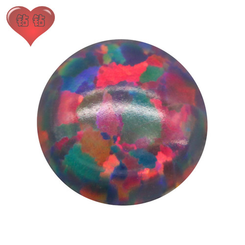 多彩圆形平底素面人造欧泊石宝石OPAL 红色蛋面澳宝裸石戒指#13-2