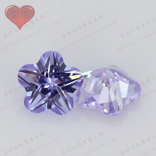 五角梅花形变蓝色人造戒面CZ锆石 变兰色可镶嵌耳钉饰品首饰配石