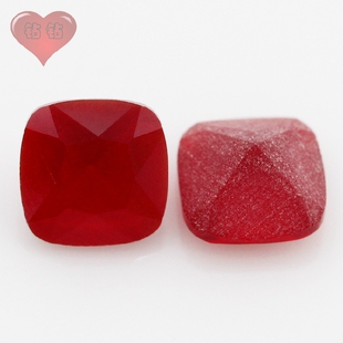 枕形沙底人造彩色玻璃裸石仿钻 肥正方大红玻戒面镶嵌耳夹主石DIY