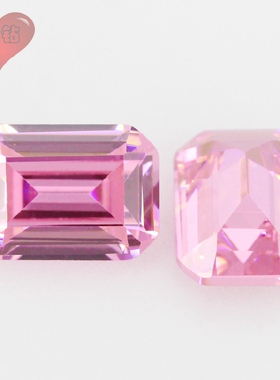 粉红色祖母绿形切工锆石裸石 长方倒角车平切割戒面 CZ仿钻石饰品