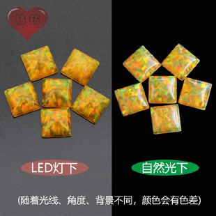 正方直角人造彩色澳宝宝石裸石 公主方平底素面欧泊石镶耳夹FI09