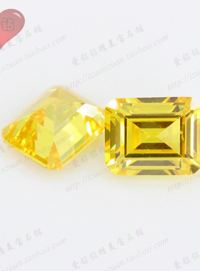 金黄色祖母绿形切工锆石裸石 长方倒角车平切割戒面 CZ仿钻石饰品