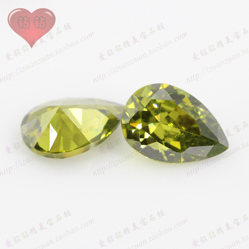 橄榄绿水滴形美甲裸石