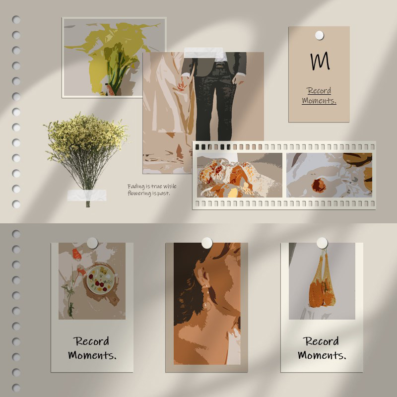 xy236照片墙ppt模版文艺ins风格卡其色极简艺术小清新复古汇报