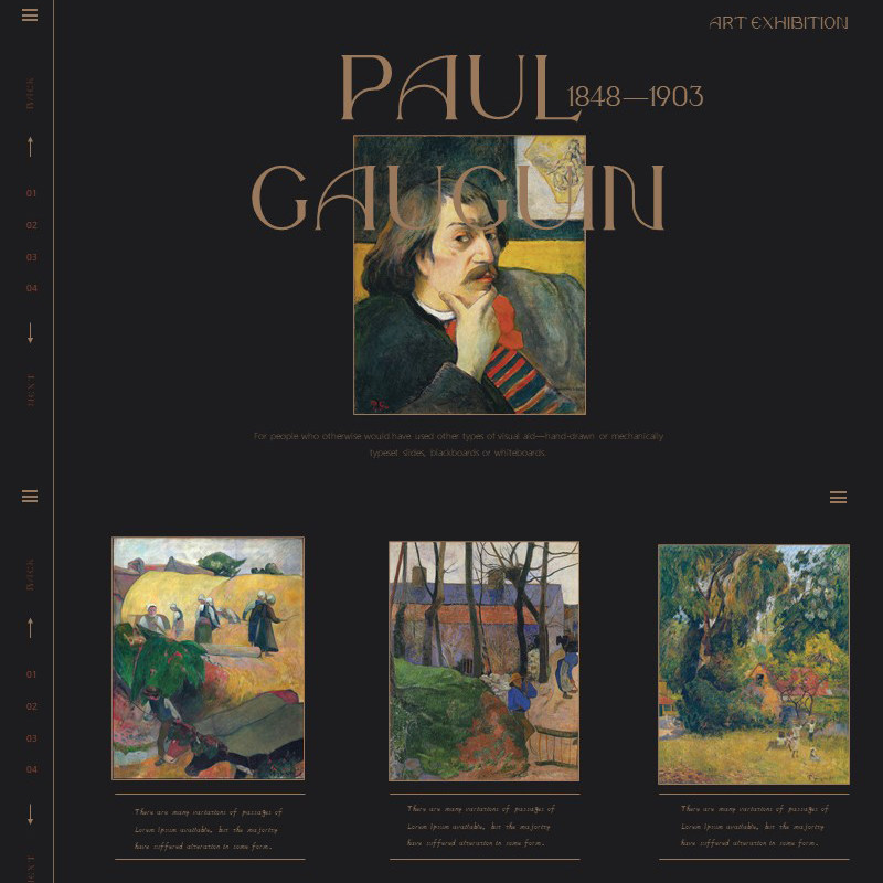 XY195高更PPT模版艺术展暗黑风后印象派画家美术教学神秘原始象征