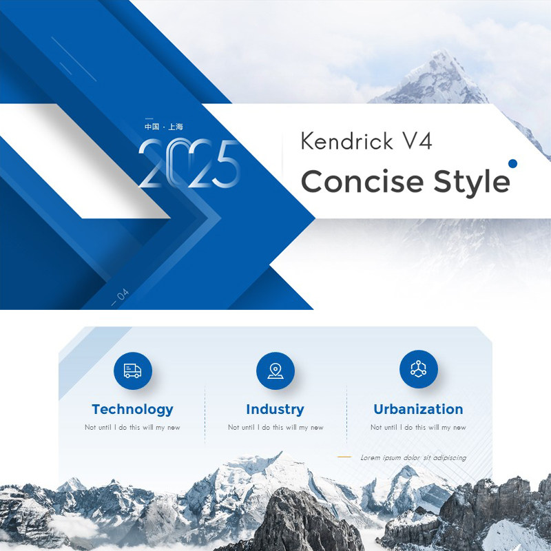 XY128蓝色商务ppt模板动画大气雪山蓝白渐变高端工作汇报年终总结