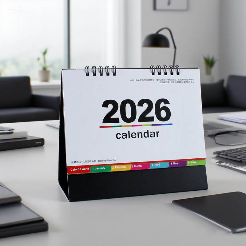 迷你款台历2026马年小黑简约日历月历计划本商务摆件广告定制logo