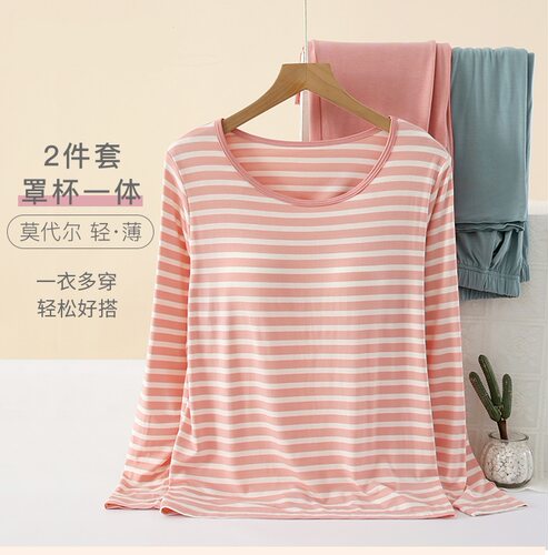 条纹莫代尔家居服套装女