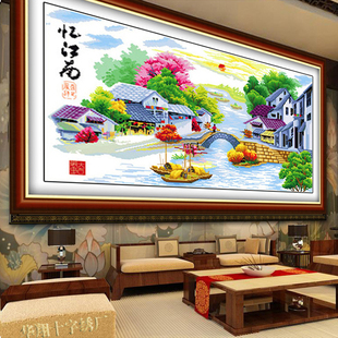 忆江南梦里水乡机绣十字绣成品江南小屋山水风景手工绣好的装饰画