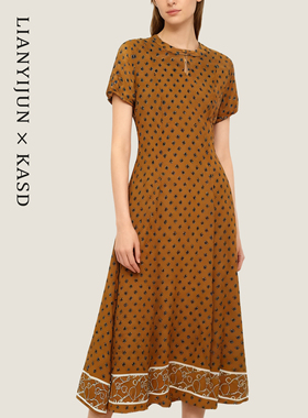 【品牌撤柜】LIANYIJUN×KASD 优雅气质显瘦菱格纹圆领收腰连衣裙