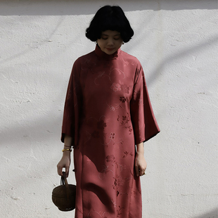 婵语豆豆设计师原创 旗袍 手工正绢真丝老面料婚礼敬酒服长款