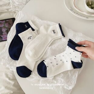 米若克春夏新款 吸汗袜 青少年女袜子女童中筒袜棉袜花边大学生薄款