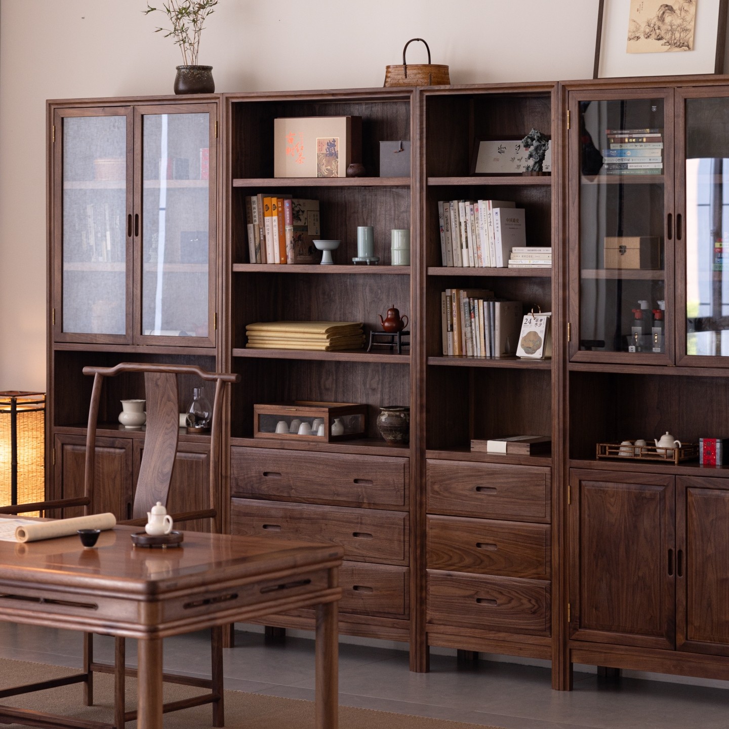 空器新中式实木书柜黑胡桃木书房落地书架书橱展示柜文件柜储物柜,住宅家具,组合书柜,淘宝优惠券,粉丝福利购,淘宝优惠卷
