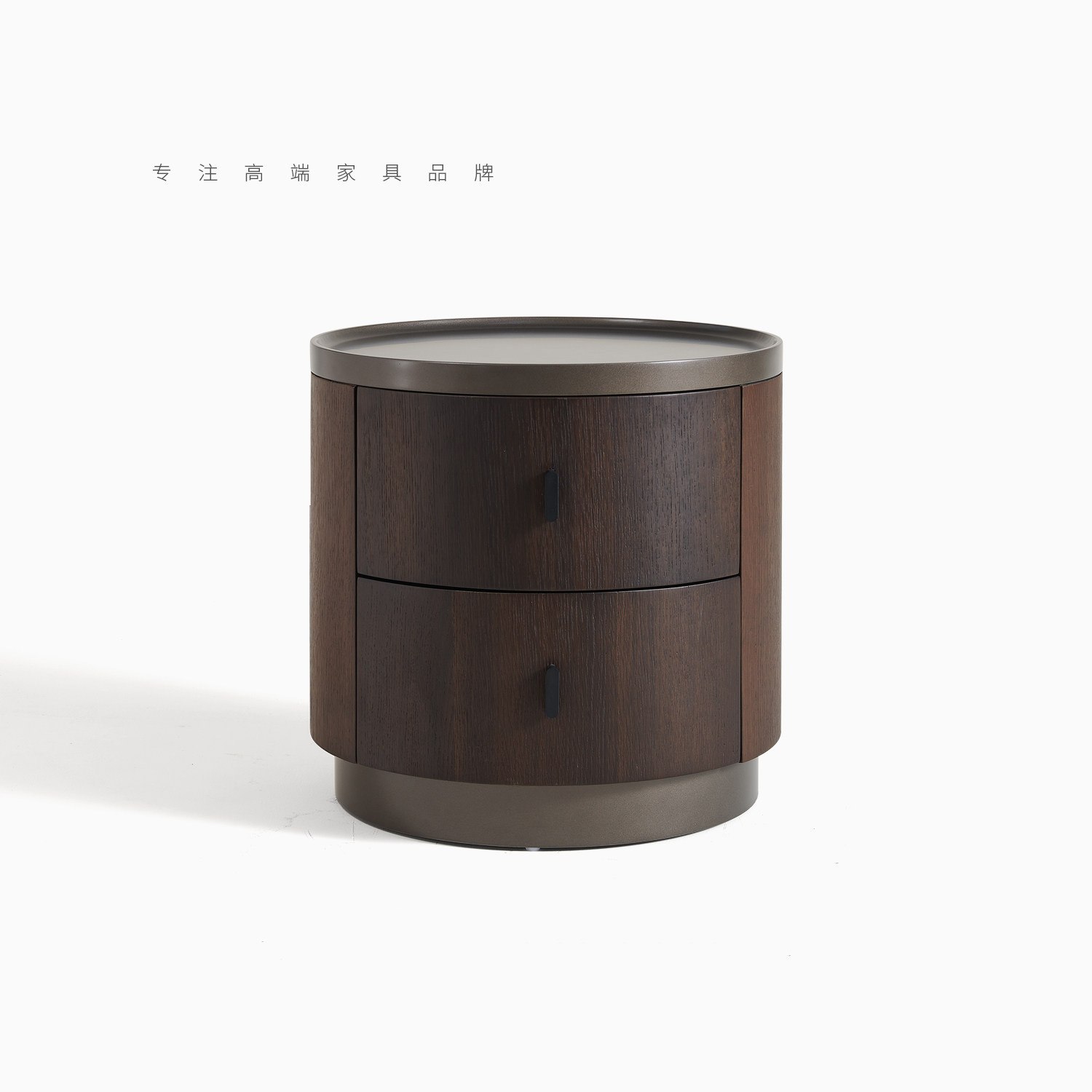 意式轻奢高级感木纹圆形床头柜家用卧室双抽屉储物收纳柜整装发货