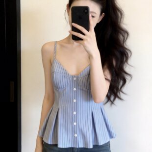 独特上衣夏季 绝美漂亮吊带背心女内搭独特泰式 小个子露背裙摆小衫