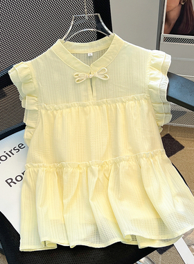 夏季新款时尚洋气新中式立领飞飞袖雪纺衫背心衬衫设计感小众上衣